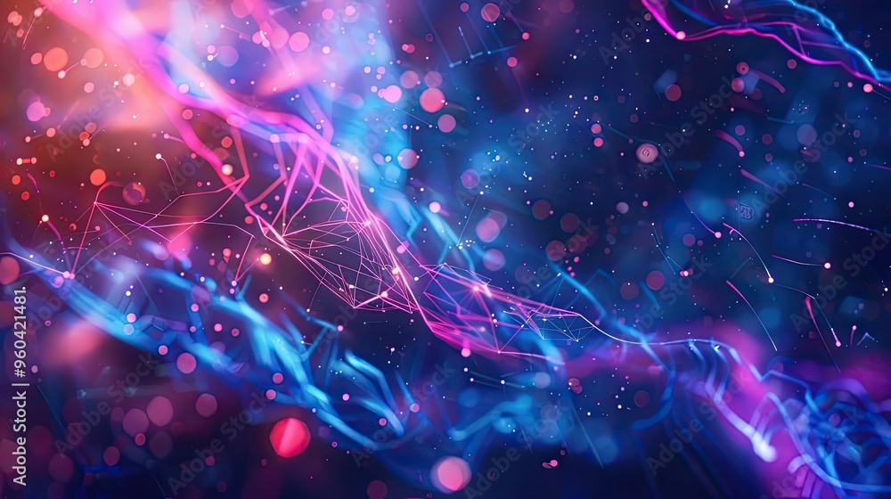 Poster colorful abstract background with vibrant pink and blue lights intertwining in a dynamic and energet