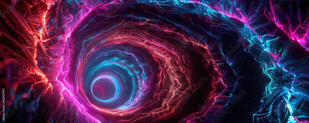 Poster A mesmerizing fractal vortex of vibrant colors, creating an enchanting visual experience of light and motion.