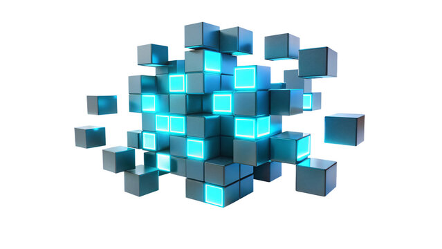Fototapeta 3D cubes pattern on geometric background, perfect for web design and technology concepts