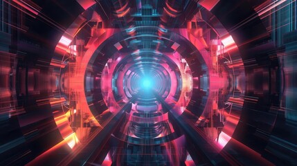 Obraz premium A vibrant abstract tunnel design that combines neon colors and futuristic elements, perfect for tech and sci-fi themes.