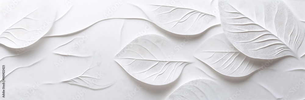 Poster elegant white leaf veins pattern on minimalistic 3d rendered background for text and graphics.