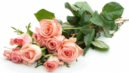 Fototapeta premium Rosy Roses: A Delicate Bunch in Isolation on White
