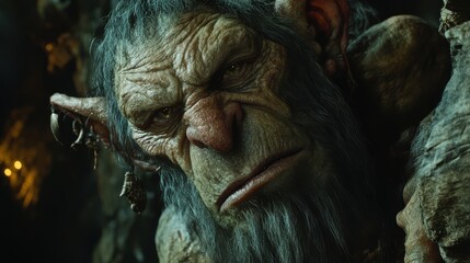 A mythical being observes the forest with a thoughtful expression surrounded by nature