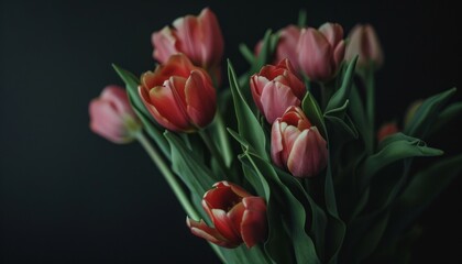 Spring Splendor: A Bunch of Tulip Flowers in Full Bloom