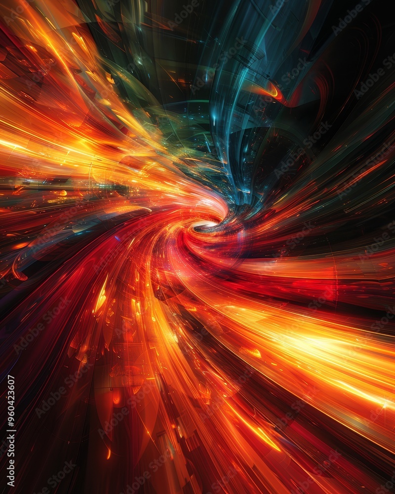 Poster abstract swirling light and color create a vortex of energy. a dynamic, colorful, and abstract digit
