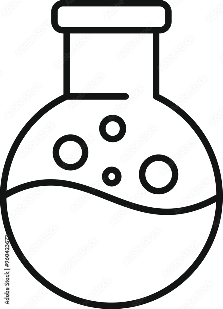 Poster simple vector icon of a chemical flask with liquid bubbling inside