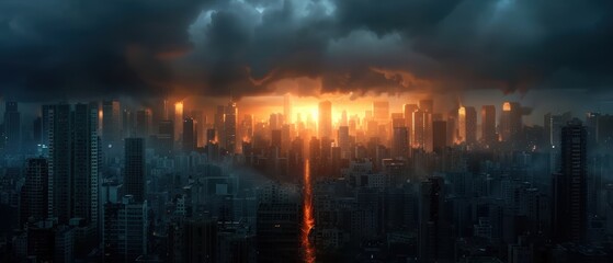 Obraz premium Eerie Dystopian Cityscape: Abandoned Urban Infrastructure in