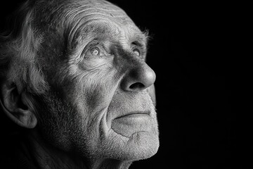 Obraz premium dramatic black and white portrait of elderly man deep wrinkles weathered skin high contrast emotional storytelling