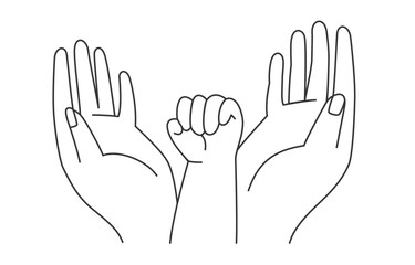 parents hands holding child palm clenched in fist