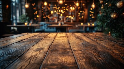 Serene Ambiance at an Empty Wooden Table in a Cozy Restaurant Setting