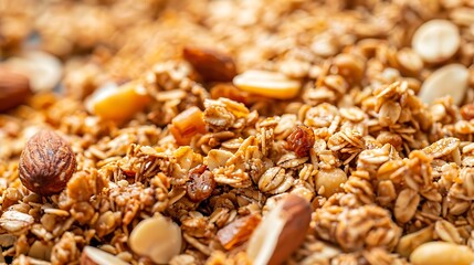 Close up of homemade granola produced organically with nuts and natural sugars
