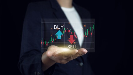 Businessmen investor trading stock market investment using smartphone to analyze trading data. investor analysis with stock exchange graph on screen. Financial stock market.