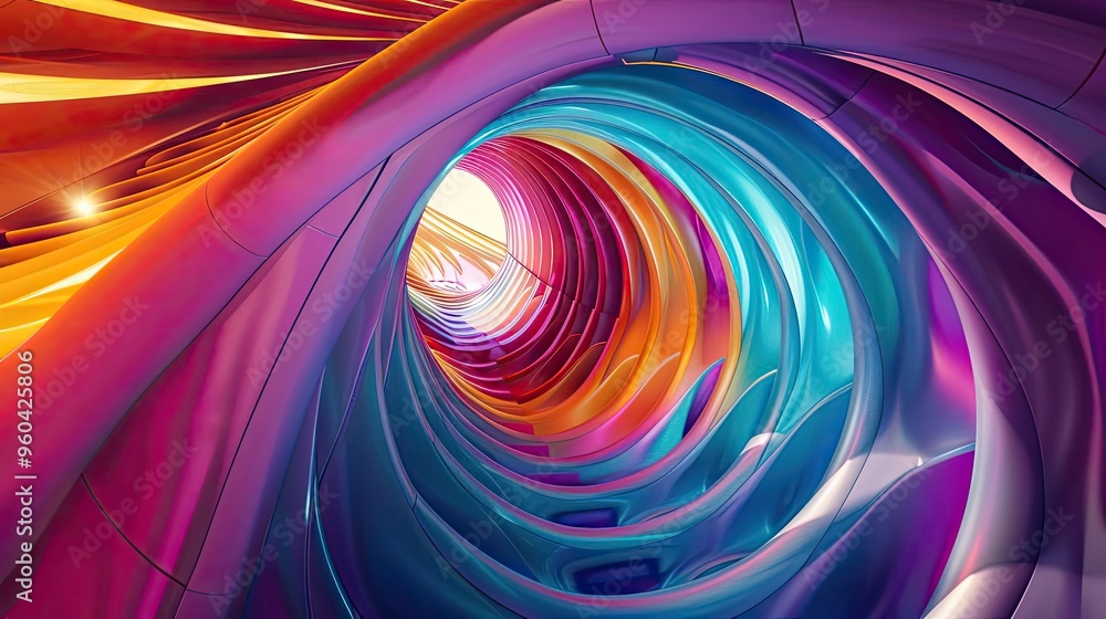 Poster a vibrant abstract tunnel showcasing colorful gradients and smooth curves, inviting exploration and 