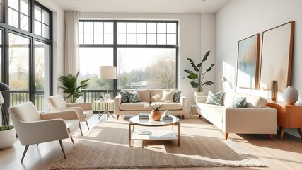 Fototapeta premium Contemporary Living Room with Vintage Pastel Furniture