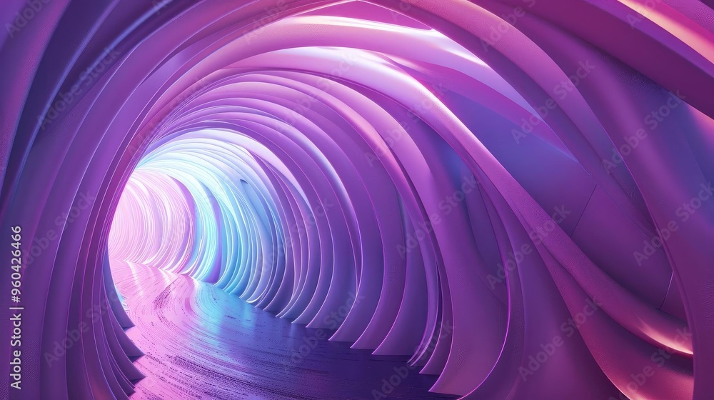 Poster a vibrant tunnel scene with flowing purple and blue hues, creating a mesmerizing abstract atmosphere
