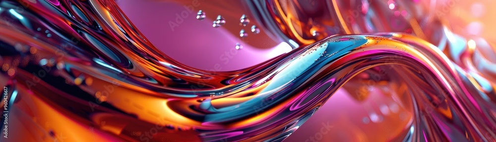 Poster Vibrant abstract swirl of colorful liquid, showcasing stunning fluidity and mesmerizing reflections with rich tones and dynamic movement.