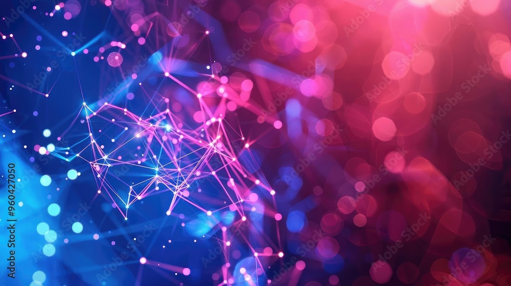 Poster Colorful abstract background showcasing intricate connections and glowing patterns, perfect for tech and digital themes.