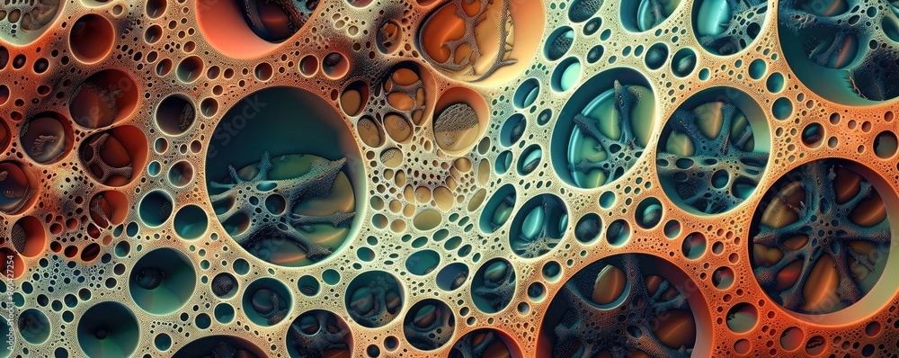 Poster Abstract texture featuring colorful spheres and organic patterns, creating a captivating visual experience for creative projects.