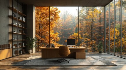 Modern Minimalist Home Office with Spacious Desk and Sunlit Ambiance