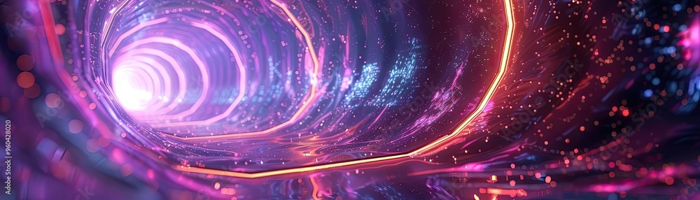 Poster a mesmerizing tunnel of light and color, inviting exploration into a vibrant, cosmic space filled wi