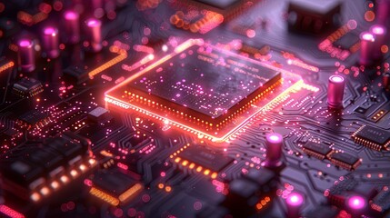 Fototapeta premium Multicoloured futuristic CPU and processor, quantum and machine learning concept. 3D illustration concept