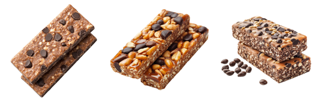 Set of A close-up of a chocolate bar with its smooth surface and distinct segments on transparent background