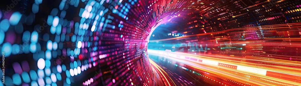 Aufkleber Dynamic light trails create a vibrant fusion of colors, representing speed and technology in a digital era.