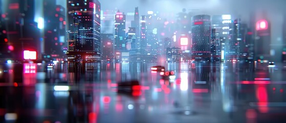 Obraz premium Futuristic Cyberpunk Cityscape with Sleek Buildings and Neon Lights in
