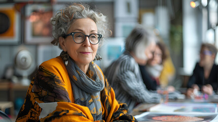 Fototapeta premium mature designer and her colleague seated at a table