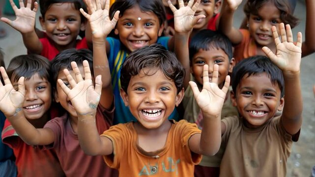 a picture of showing kids happy faces those are getting donations for their education
