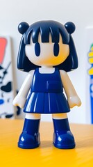 Obraz premium A charming blue figurine poses proudly against a backdrop of colorful art