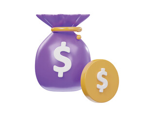 Money bag icon 3d render illustration 