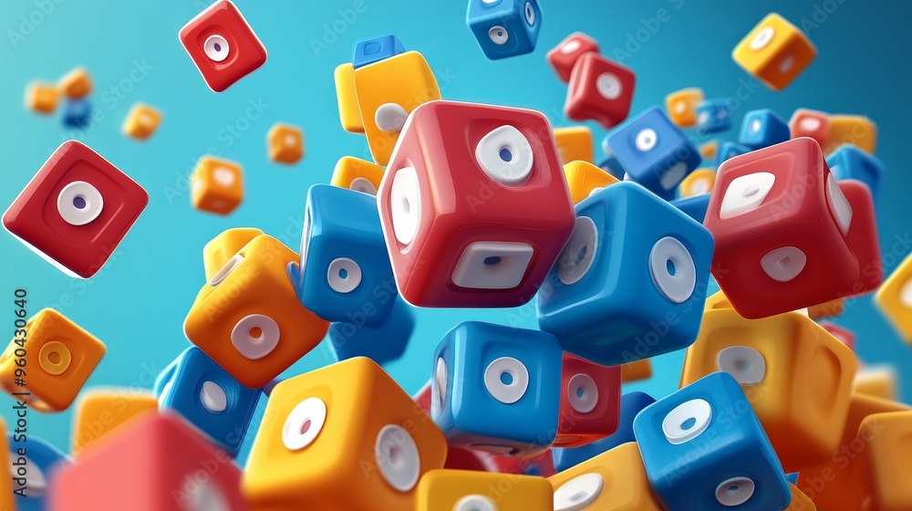Aufkleber colorful building blocks floating in the air, creating a vibrant and playful scene suitable for vari