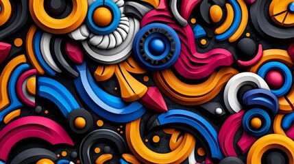 Abstract textile pattern with repetitive motifs and vibrant hues, contemporary, visual rhythm