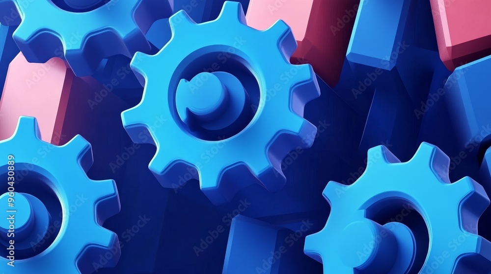 Poster colorful gears in an abstract arrangement, symbolizing teamwork and innovation in technology and eng