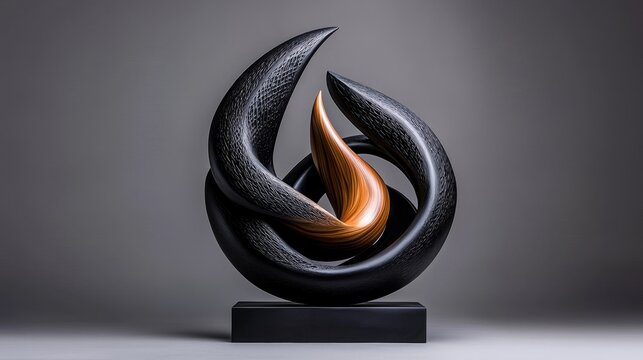 Abstract, contemporary sculpture with fluid lines and unconventional materials, high-quality, artistic