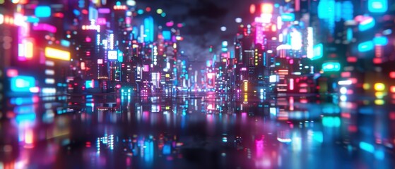 Obraz premium Futuristic Cyberpunk Character in Vibrant Neon Cityscape, High Definition
