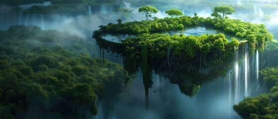 Fototapeta premium Ethereal Dreamland: Enchanting Fantasy Landscape with Floating Islands and Cascading Waterfalls