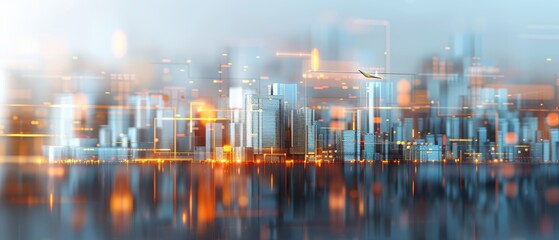 Obraz premium Metropolis of Tomorrow: Futuristic Skyline with Sleek Skyscrapers and Flying Vehicles