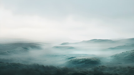 Obraz premium Misty morning fog blankets the mountains, creating a serene and ethereal atmosphere