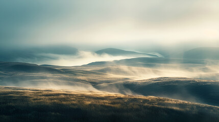 Obraz premium Beautiful orange and red sunset over the mountains, with fluffy clouds painting the sky in vibrant hues