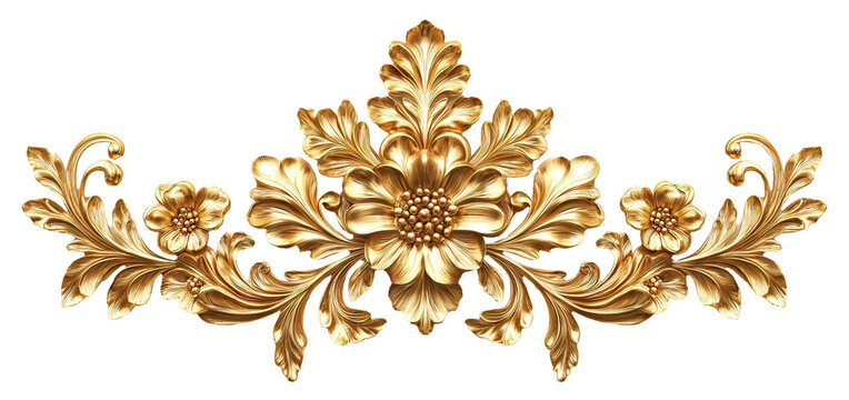 Naklejki Golden baroque floral ornament with intricate details, cut out