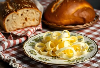 butter curls on a vintage plate create with ai