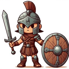 Fototapeta premium Cartoon Spartan Warrior Clipart - Cute Gladiator Character with Sword and Shield