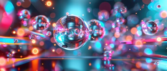 Fototapeta premium Futuristic Abstract Spheres Floating in Digital Space.