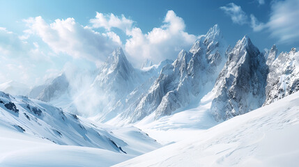 Fototapeta premium Panoramic alpine vista with snow-capped peaks under a clear blue sky