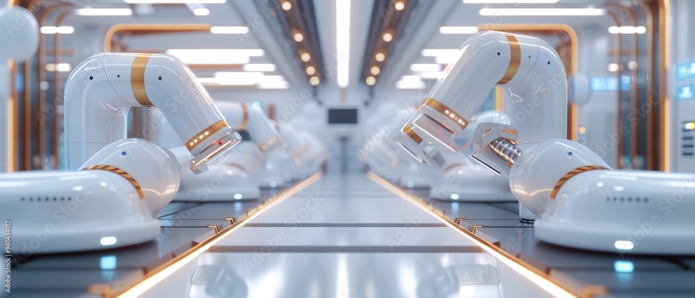 Wall mural advanced technology in a futuristic factory with automated machinery