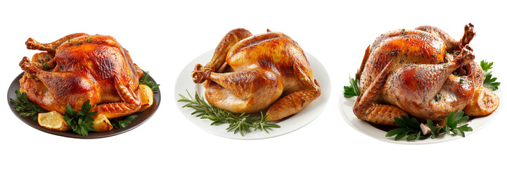 Set of A delicious roasted chicken served with a medley of colorful vegetables on transparent background