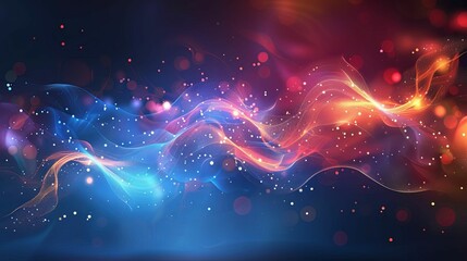 Fototapeta premium Abstract Digital Artwork with Red and Blue Waves and Glowing Lights