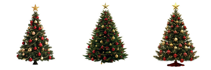 Obraz premium Set of A family joyfully decorating a large Christmas tree together on transparent background